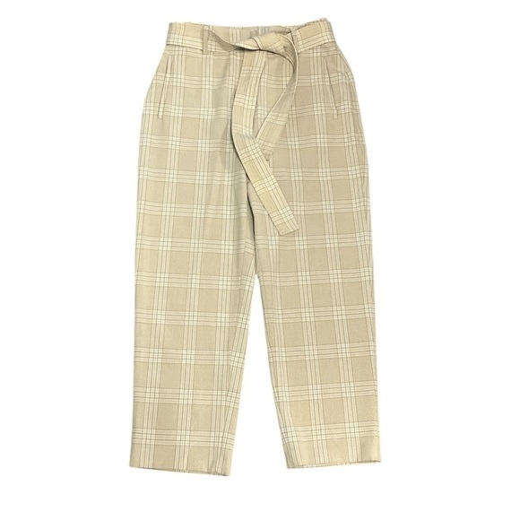 Wilfred tie front pants in beige/espresso glen plaid - size 10 - Picture 2 of 10